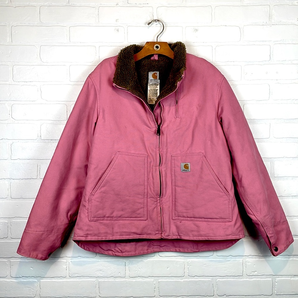 Vintage Carhartt Pink Canyon Sandstorm Sherpa Lined Chore Coat L